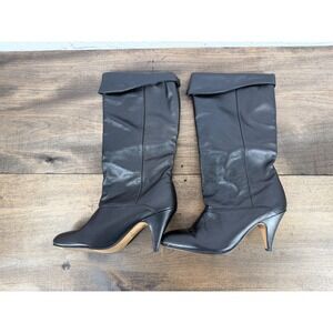 Women's Leather Mid Calf Boots Black Stiletto Heel USA Made Sz 7.5 Gothgirl Moto